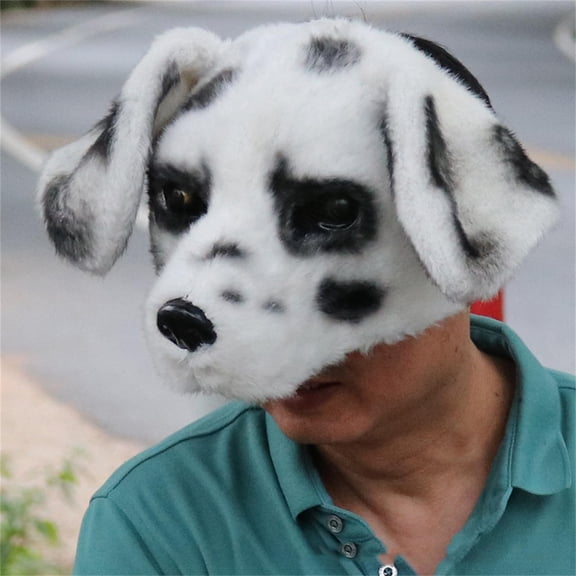 Realistic Dalmatian Mask,Fursuit Half Face Animal Mask, Dog Dalmatian Mask with Hair, Furry Plush Dalmatian Mask for Halloween Party Carnival