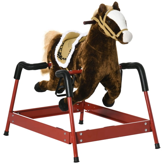 Realistic Dark Brown Rocking Horse with Interactive Sounds for Kids Ages 5-12