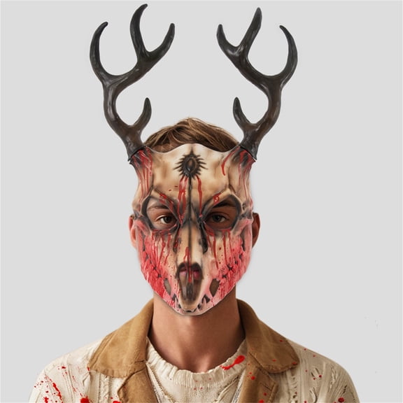 Realistic Deer Skull Mask with Antlers, Bloody Forest Animal Bone Mask for Halloween Cosplay
