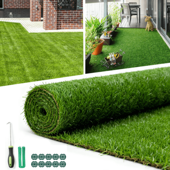 Realistic Deluxe Artificial Grass Synthetic Thick Lawn Turf Carpet (7 FT x15 FT (105 Square FT))