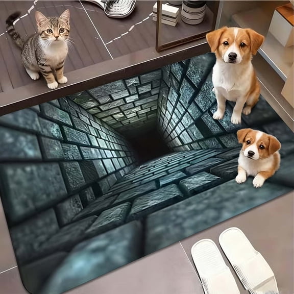 Realistic Depth 3D Visual Trap Carpet Optical Illusion Floor Mat 3D Decor Rug for Home 3D Visual Impact Carpet to Flat Floors Home Decor Carpet 31.5x19.69 Inch (1Pcs)
