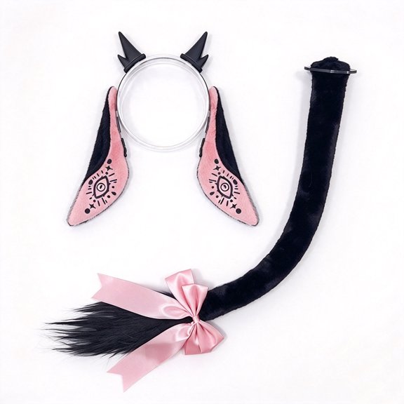 Realistic Devil Goat Tail and Ear Headband,2 Peice Halloween Fursuit Goat Sheep Costume,LARP Furry Gothic Goat Tail Ear Costume Accessories