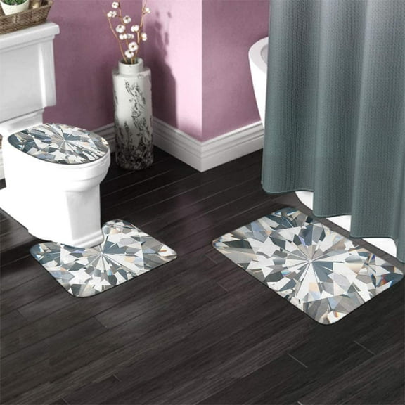 Realistic Diamond 3 Pieces Bathroom Rug Set Caustic Close Up Texture 3D Non-Slip Bath Mats U-Shaped Contour Rug Floor Mat