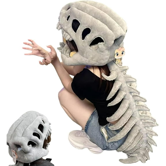 Realistic Dinosaur Skeleton Costume Set - Headpiece and Spine, Dinosaurs Fossil Jumpsuit Stuffed for Halloween, Perfect Holiday Gift - Christmas Gift Birthday Gift