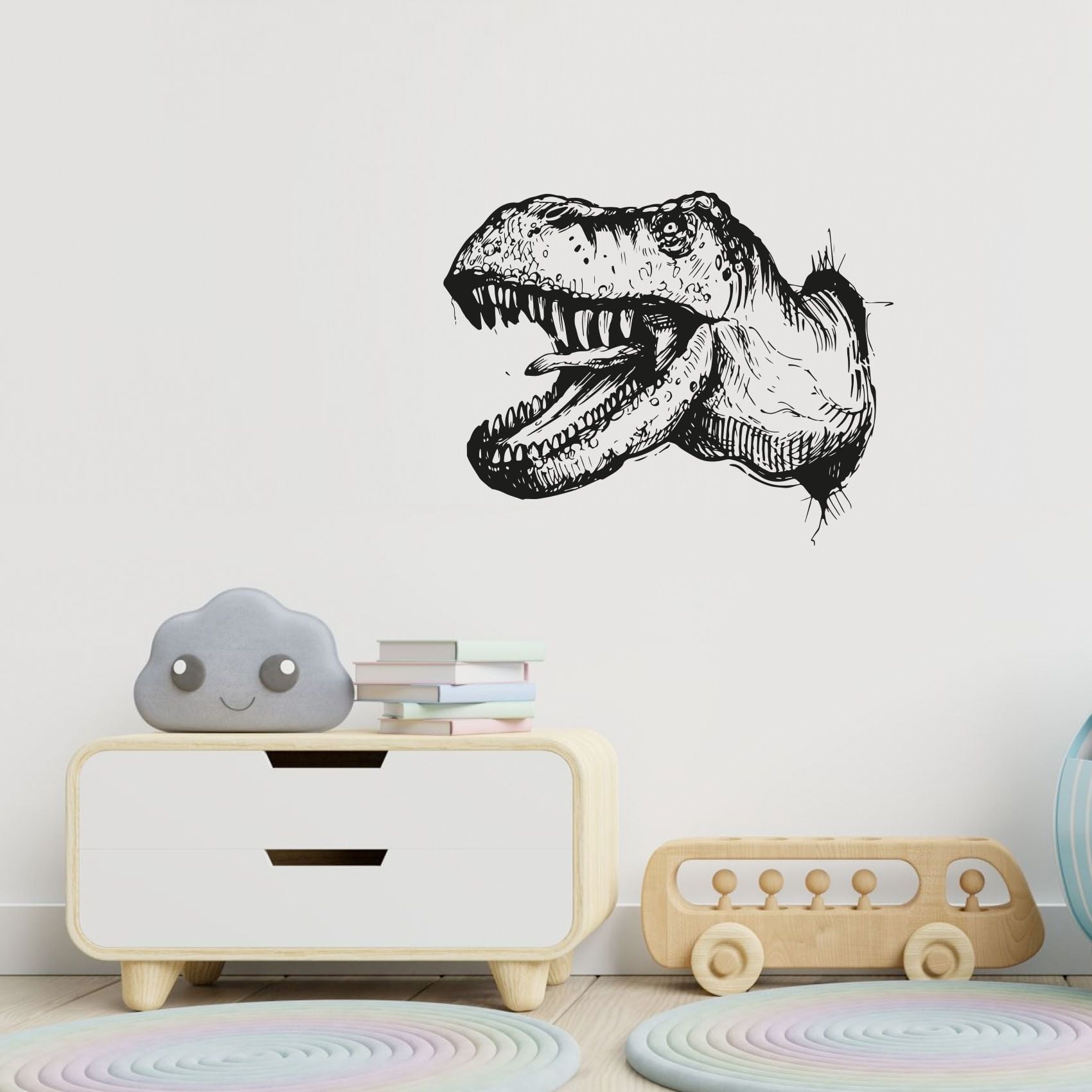 Realistic Dinosaur T Rex 3D Dinosaur Wall Crack Dinosaur Rage Silhouette Vinyl Design Wall Sticker Art Decal Boy Girl Kid Bedroom Nursery Kinder Home Decor Stickers Decoration Size (24x40 inch)