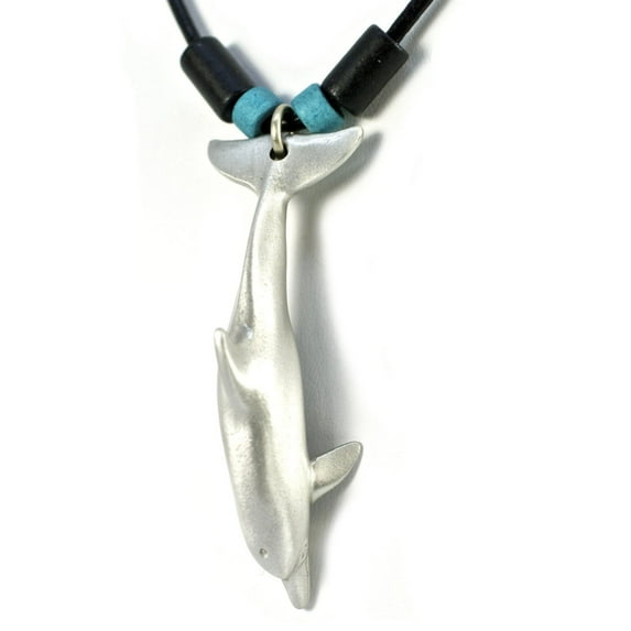 Realistic Dolphin Pewter Sea Life Pendant Necklace