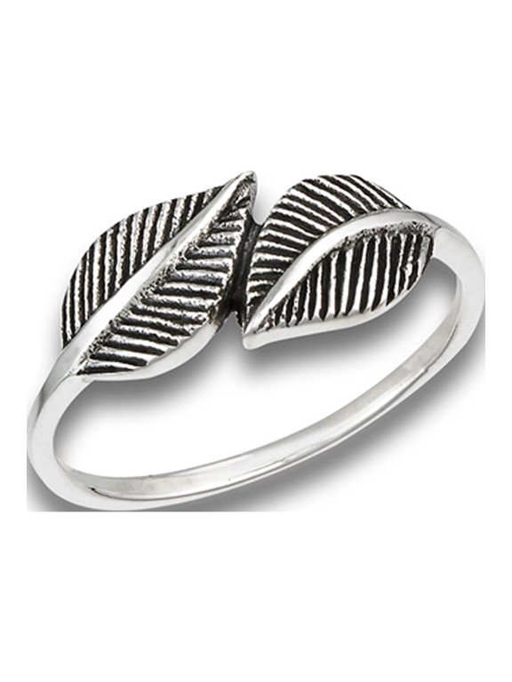 Realistic Double Leaf Plant Spoon Ring .925 Sterling Silver Band Jewelry Female Male Unisex Size 9