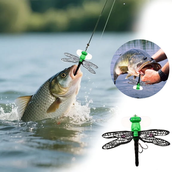 Realistic Dragonfly Fishing Lure – Double Skirt Winged Topwater Bait with Built-in Rattles – Durable ABS Construction – Lifelike Insect Pattern for Freshwater & Saltwater