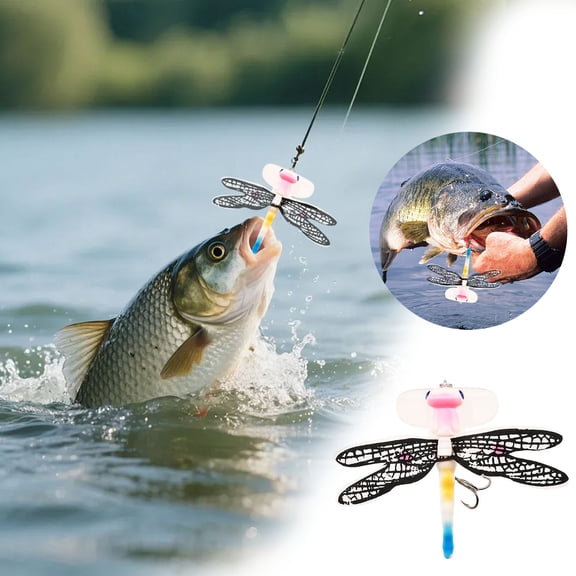 Realistic Dragonfly Fishing Lure – Double Skirt Winged Topwater Bait with Built-in Rattles – Durable ABS Construction – Lifelike Insect Pattern for Freshwater & Saltwater