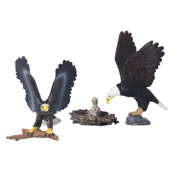 Realistic Eagle Figurine 3-Pack, Lifelike Bird Animal Model for Kids Educational Play, 6.3 inch Tall Simulated Raptor Toy Set