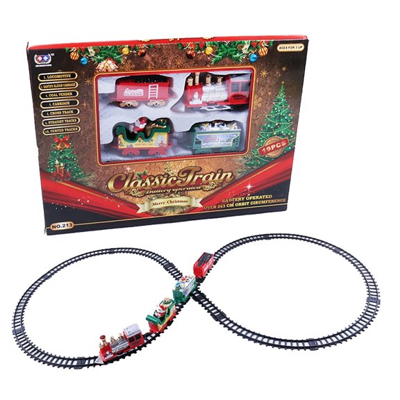 Realistic Electric Christmas Train Set 14x10x1.5 in Motorized Classic Locomotive Railway Loop under Tree Holiday Decor Family Gift