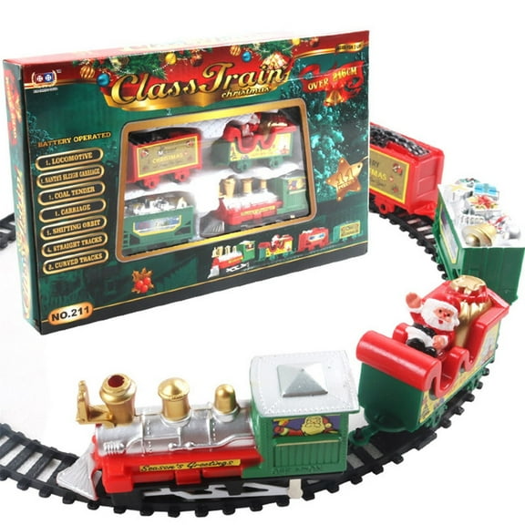 Realistic Electric Christmas Train Set, Easy Assembly Xmas Tree Decoration, Home Holiday Party Gift, Color Random, Light Up Christmas Train with Sound for Festive Decor