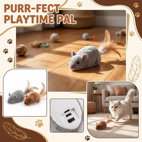 Realistic Electric Plush Mouse Cat Toy – Moving Wiggling Toy with Built‑In Vehicle Function, Battery Powered Auto‑Play for Indoor Cats, Soft Safe Fabric