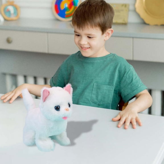 Realistic Electronic Cat Toy Pet Walks Meows Interactive Plush Kitten for Companionship Play