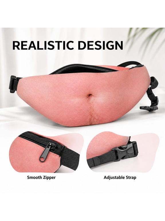 Realistic Fake Belly Fanny Pack, Novelty Gag Waist Bag, Funny Prank BellyShape Crossbody Sling Bag, Adjustable Strap Casual Storage Pouch for Party Festival Gatherings