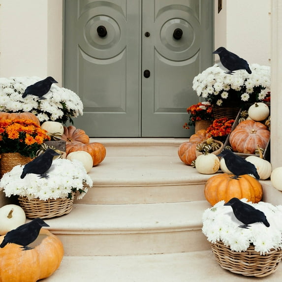 Realistic Fake Crows and Ravens Halloween Decor Props Set for Indoor and Outdoor Spooky Party Decoration