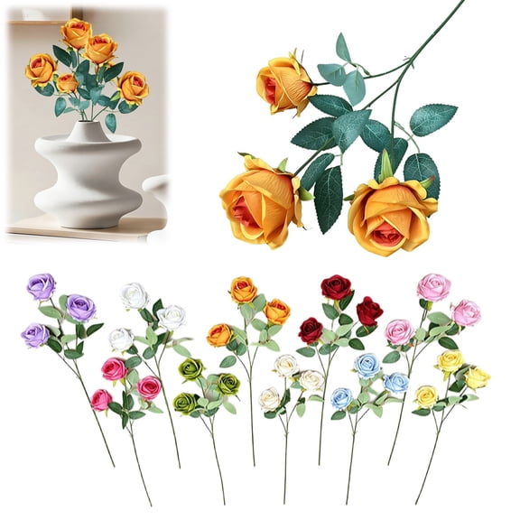 Realistic Fake Flowers Verdsylv Three-Headed Artificial Rose Flower - Realistic Silk Bloom for Wedding Arrangements & Home Decor - Perfect for Hotel Centerpieces - Artificial Rose Heads for Diy