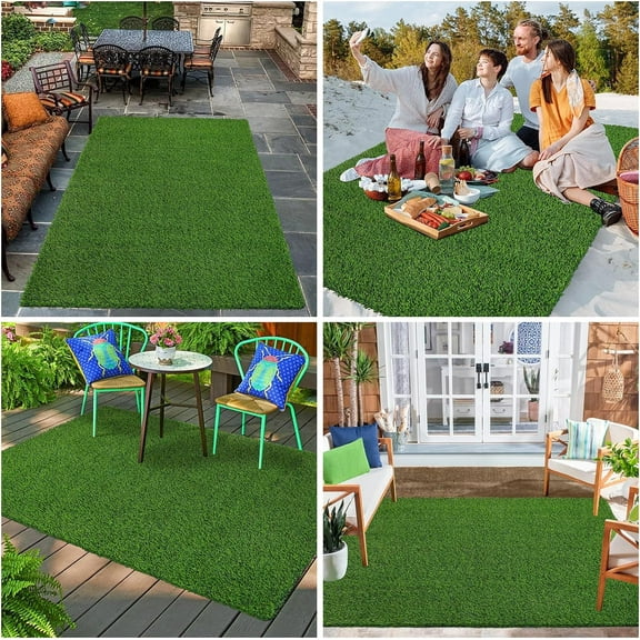 Realistic Fake Grass Rug with Drainage Holes, 20MM Indoor Outdoor Lawn Grass Landscape for Backyard Patio