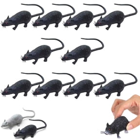 Realistic Fake Rat Prank Toys 10Pcs Set, Lifelike Creepy Mouse Props for Halloween Decorations, Haunted House Layout & April Fools' Day Joke Pranks (Black-10PCS)
