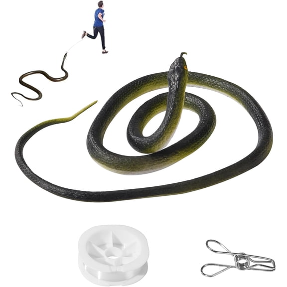 Realistic Fake Snake Prank with String and Clip, 1.2m Soft Rubber Snake Toy, Interactive Jump Scare Prank Stuff for Golf Courses, Hilarious Prank Toys & Gag Gift for April Fool's Day & Halloween