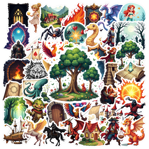 Realistic Fantasy Theme Stickers, Waterproof Fantasy Theme Sticker for Water Bottle Laptop Phone Cases Planner Skateboard Luggage Helmet Party Favor Decor, Ideal for Adults Teens Teacher Rewards