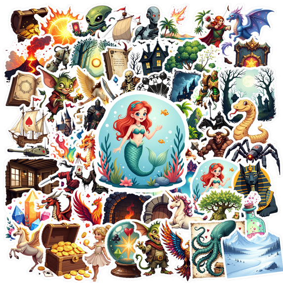Realistic Fantasy Theme Stickers, Waterproof Fantasy Theme Sticker for Water Bottle Laptop Phone Cases Planner Skateboard Luggage Helmet Party Favor Decor, Ideal for Adults Teens Teacher Rewards