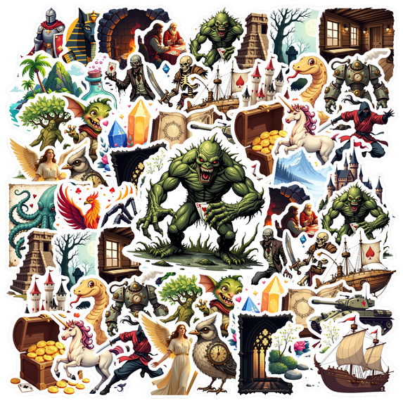 Realistic Fantasy Theme Stickers, Waterproof Fantasy Theme Sticker for Water Bottle Laptop Phone Cases Planner Skateboard Luggage Helmet Party Favor Decor, Ideal for Adults Teens Teacher Rewards