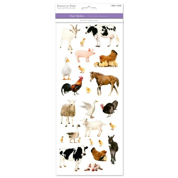 Realistic Farm Animal Stickers - Barnyard Clear Adhesive Decals for Crafts - 23 Pc