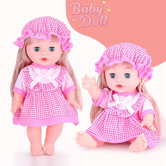 Realistic Fashion Girl Reborn Baby Doll,Long Hair Vinyl Doll with Pink Gingham Dress&Bow Hat,Removable Poseable Limbs Dress Up Play Toy, Cuddly Christmas Birthday Gift for Toddlers Kids Girls Ages 3+