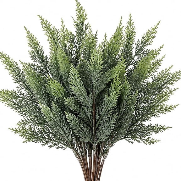 Realistic Faux Cedar Branches with Real Touch Texture, 12 Pcs Artificial Greenery Stems for Christmas Holiday and Home Vase Decor, Green (K)