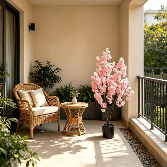 Realistic Faux Cherry Blossom Tree - Pink Silk Flowers, Potted Artificial Plant for Home & Office Decor, Wedding Arrangement, Decorative Indoor Tree - 120cm