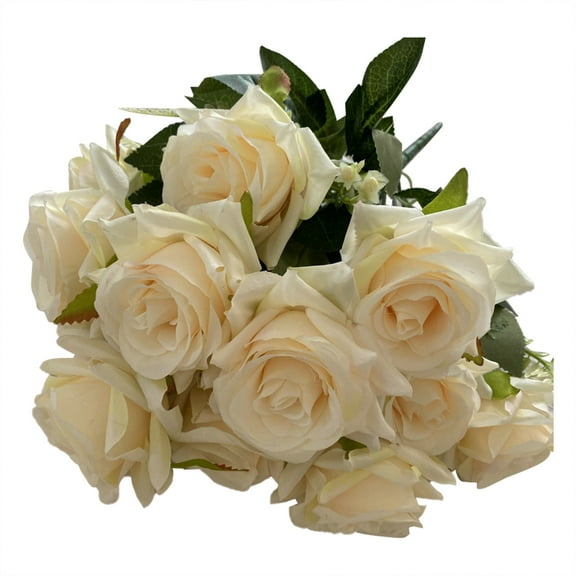 Realistic Faux Silk Roses with Bendable Gold Wire Stems and Display Cloth Elegant Artificial Flower Bouquet Centerpiece for Wedding Party Restaurant Table Home Decor