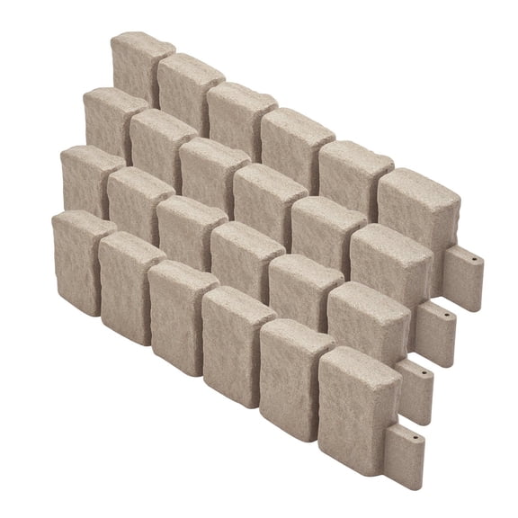 Realistic Faux Stone Landscape Edging 47.2 x 9 Inch Flexible Brick Sized Garden Border with Anchoring Spikes Fade Resistant for Driveways Walkways Beige