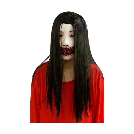 Realistic Female Ghost Mask for Halloween , Scary Long Hair Latex Mask for Costume Parties, Halloween-Themed Houses & Horror Events - Durable Rubber Halloween Accessory