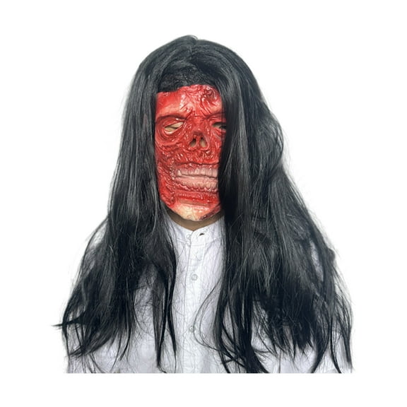 Realistic Female Ghost Mask for Halloween , Scary Long Hair Latex Mask for Costume Parties, Haunted Houses & Horror Events - Durable Rubber Halloween Accessory