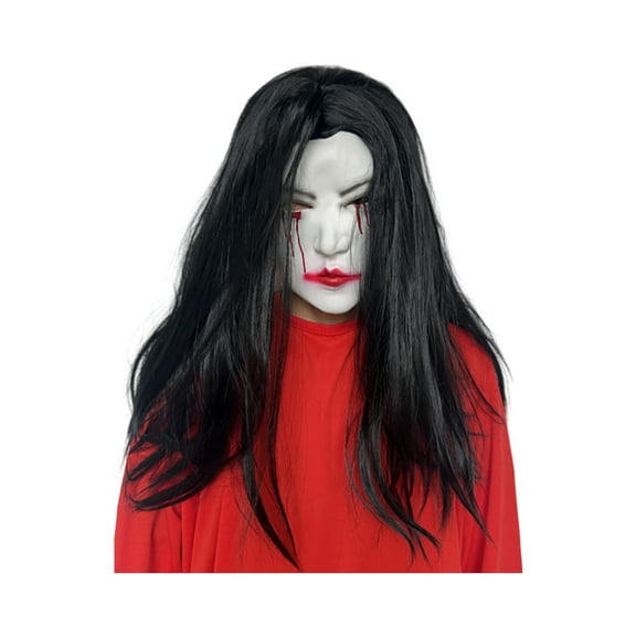 Realistic Female Ghost Mask for Halloween , Scary Long Hair Latex Mask for Costume Parties, Halloween-Themed Houses & Horror Events - Durable Rubber Halloween Accessory