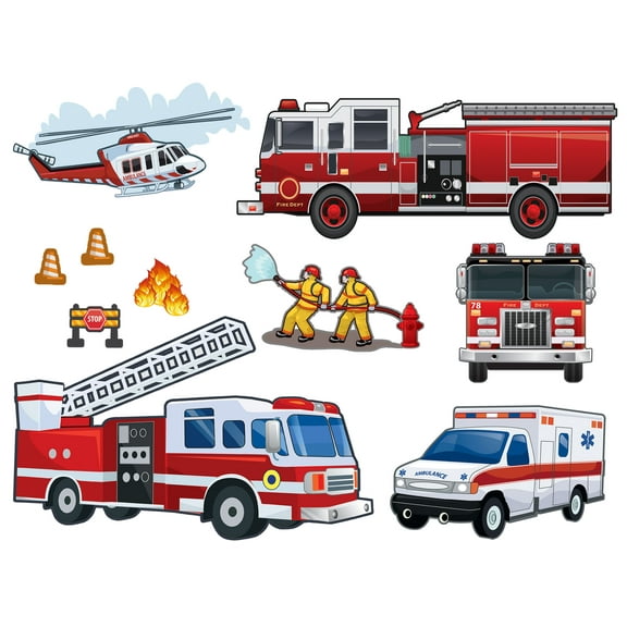 Realistic Fire Engine Truck Wall Decals -Boys Room Wall Decor Stickers, Kids Rooms (11) Decals from 1" - 11"