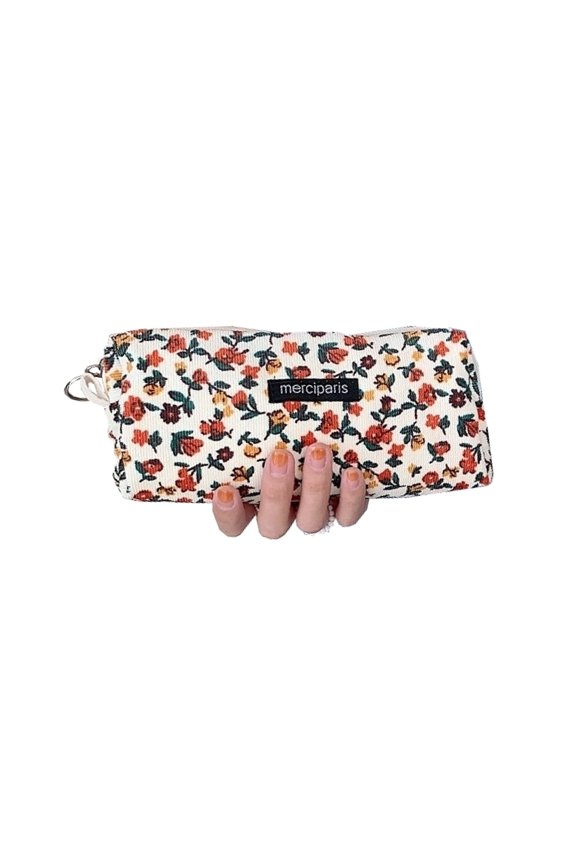 Women Corduroy Retro Colored Flower Cosmetic Bags Makeup Brushes Lipstick Organizer Storage Bags Student Pencil Case Pouch