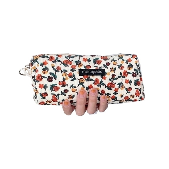 Women Corduroy Retro Colored Flower Cosmetic Bags Makeup Brushes Lipstick Organizer Storage Bags Student Pencil Case Pouch