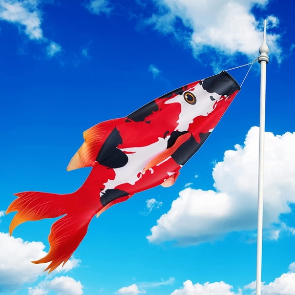 Realistic Fish Windsock Red Fish Windsock Red Koi Fish Outdoor Decor Windsock Flag Hanging Decor for Wall Tree Front Patio Lawn Garden, Party and Festival Decoration, 46 Inches (1 Piece)