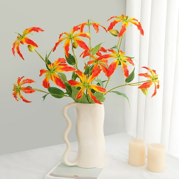 Realistic Flame Lily Bouquet, Artificial Flowers for Weddings and Home Décor