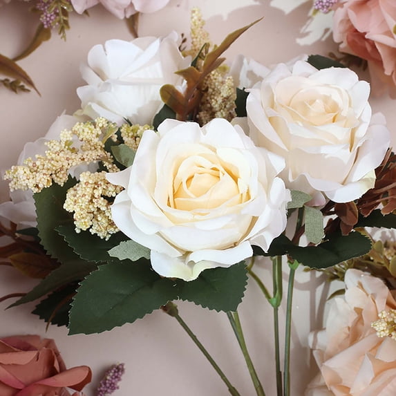 Realistic Flannel Rose Bouquet for Wedding Party Centerpiece and Home Decor, Lifelike Texture with Flexible Stems for Floral Arrangements in Vases Displays and Tablescapes