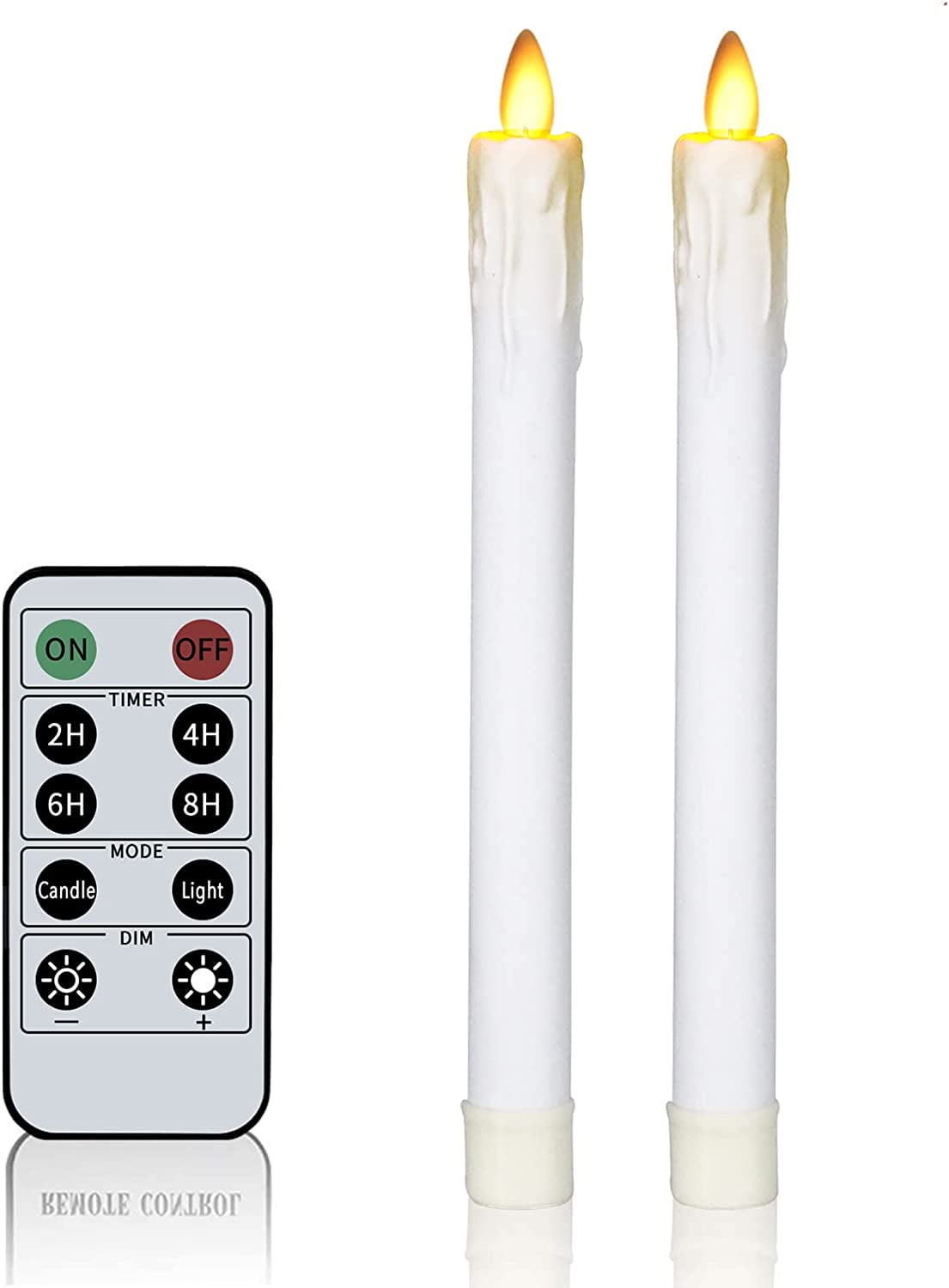 Realistic Flickering Flameless Taper Candle H9"xD1" Ivory Wax LED with