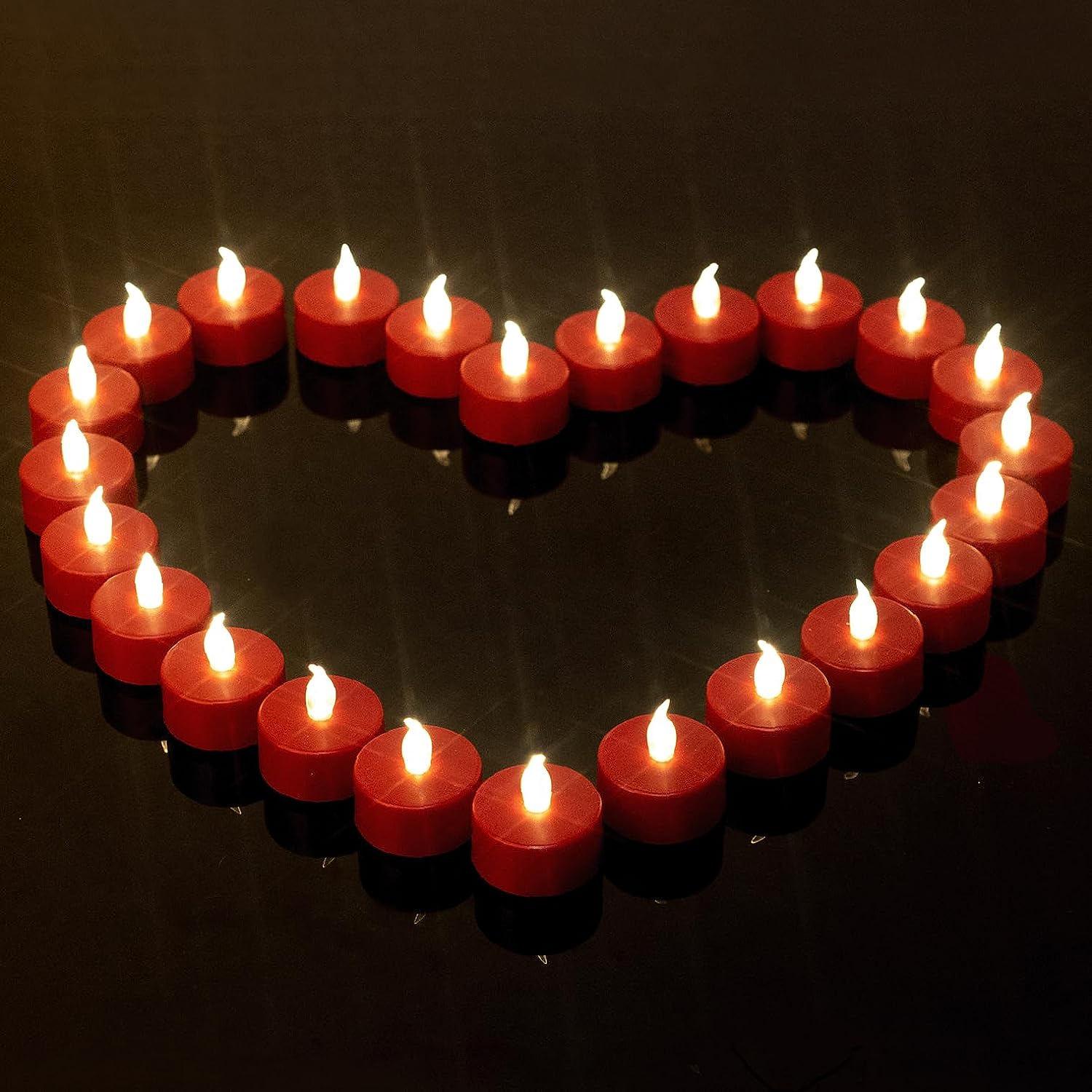 Realistic Flickering Flameless Tea Lights Candles 24 Pack Red