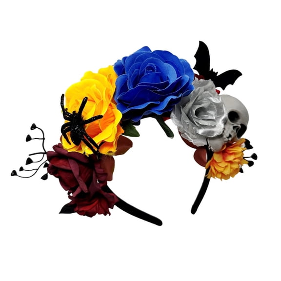 Realistic Flower Hairhoop Halloween Skull Design Hairband With Flexible Band