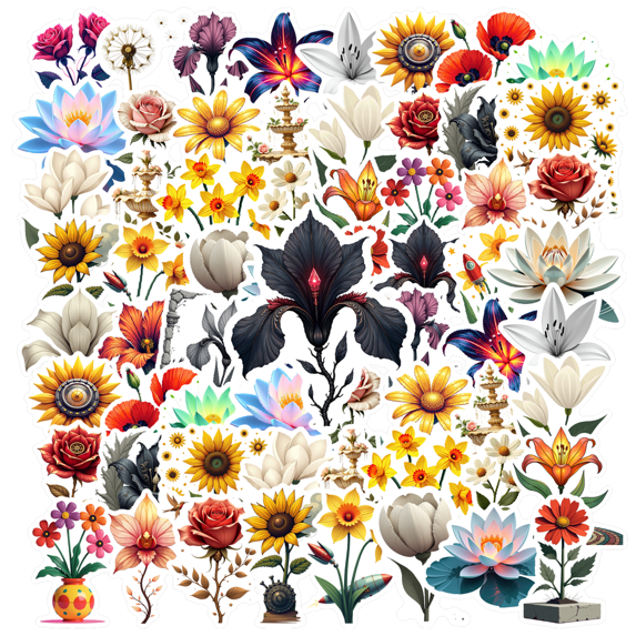 Realistic Flower Theme Stickers, Waterproof Flower Theme Sticker for Water Bottle Laptop Phone Cases Planner Skateboard Luggage Helmet Party Favor Decor, Ideal for Adults Teens Teacher Rewards
