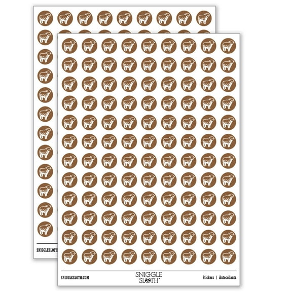 Realistic Fluffy Lamb Sheep Standing 200+ Round Stickers - Matte Finish - 0.50" Size - Brown