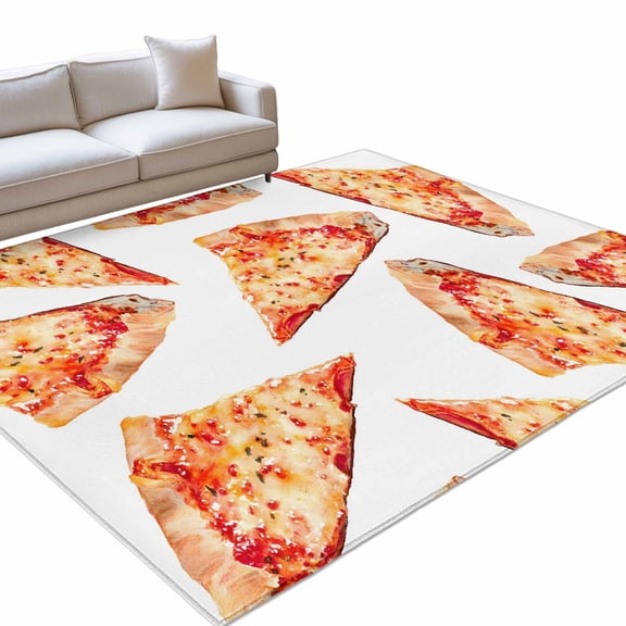 Realistic Food 6x9ft Non Slip Area Rug Yummy Italy Naples Thin Crust Pizza Washable Soft Area Rugs for Living Room, Indoor Circle Carpet for Bedroom Dining Room Kitchen