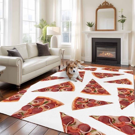 Realistic Food Area Rugs 5x7 ft Pepperoni Pizza Yummy Thin Crust Washable Rug Non Slip Indoor Carpet Absorbent Floor Mat for Living Room Bedroom Dining Room