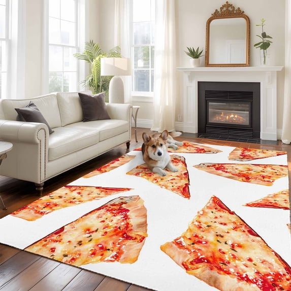 Realistic Food Area Rugs 5x7 ft Yummy Italy Naples Thin Crust Pizza Washable Rug Non Slip Indoor Carpet Absorbent Floor Mat for Living Room Bedroom Dining Room